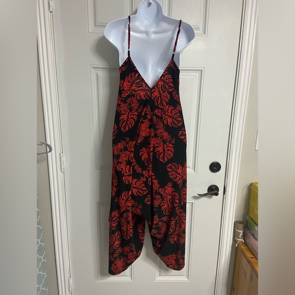 2- Red-Black Tropical Harem Jumpsuit - Picture 9 of 10